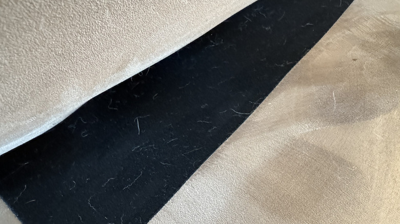 Süet yastıkların arkasında Cambric kapak, ovma babası denedikten sonra evcil hayvan kürküyle