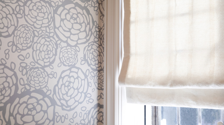 Büyük bir pencereyi kaplayan beyaz Roma gölgesi