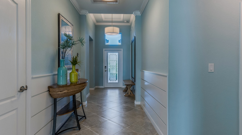 Hafif Mavi Duvarlar ile Evde Giriş Salonu.