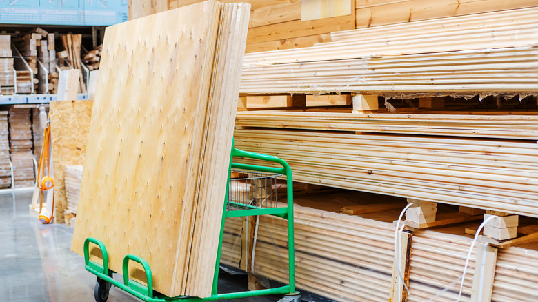 Bir mağazada büyük kontrplak tabaka