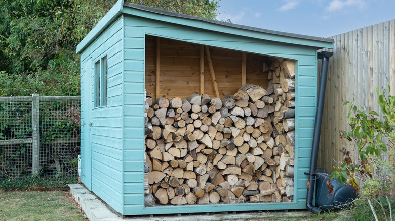 Mavi kütük odunla dolu