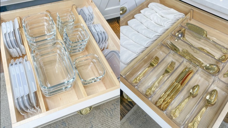 Mutfak Ada Çekmeceleri Öğeler ve Kakma Net Organizatörler için Organize Alanlar