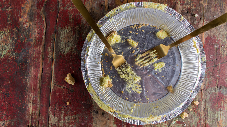 Kuş besleyicilerinden sincapları caydırmak için yükseltilebilen, kullanılmış, boş pasta tenekesi.