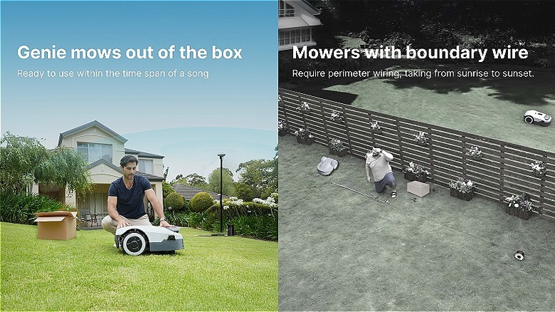 Anthbot cin ile biçme kişinin bölünmüş görünümü ve sınır telini takan adam