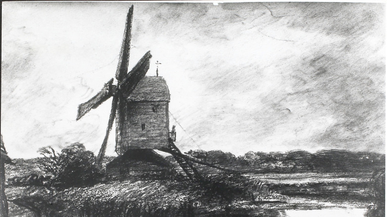 Nehir kenarında bir yel değirmeni. Victoria & Albert Müzesi, Londra'da John Constable tarafından çizim.