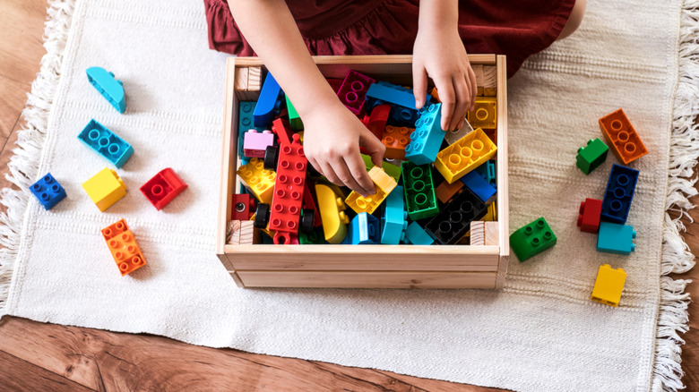 Bina oyuncakları ile oynayan çocuk