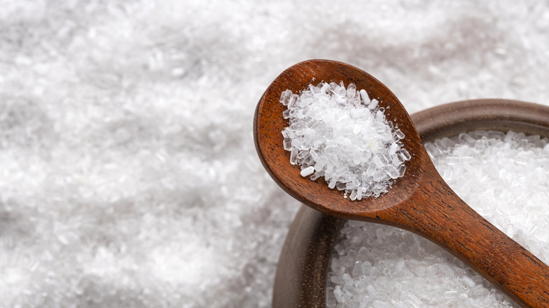 Kase ve tahta kaşıkta epsom tuzları