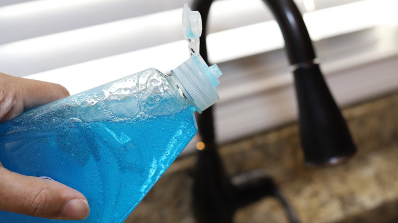 Kırmızı tepeli şişe mavi bulaşık sabunu