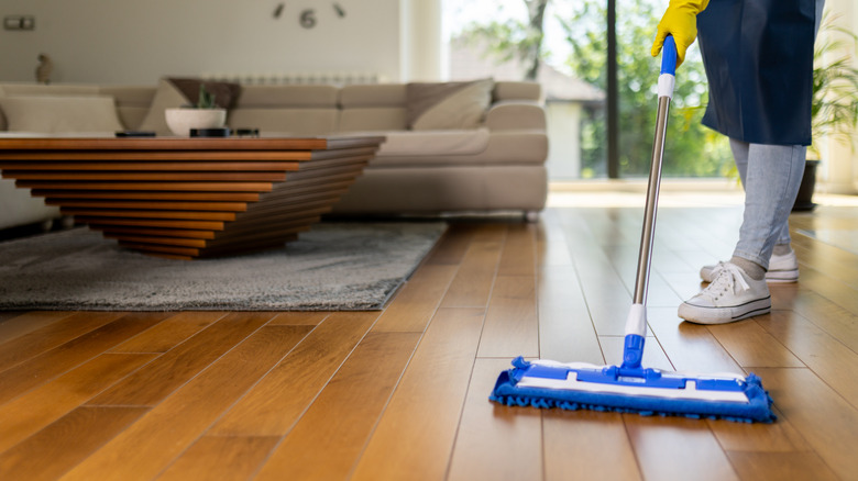 Bir oturma odasının parke zemini silkisi