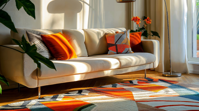 Parlak desenli bir halka sahip bir oturma odası