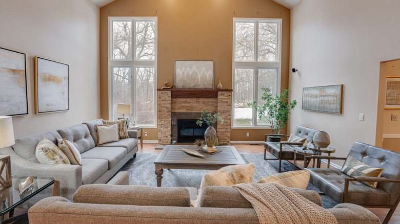 Nötr tonlu dağınık olmayan bir oturma odası