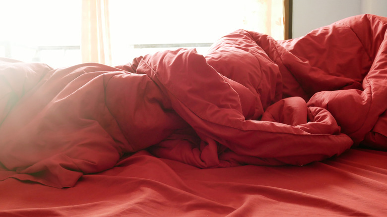 Tüm kırmızı yatak takımları olan bir yatak