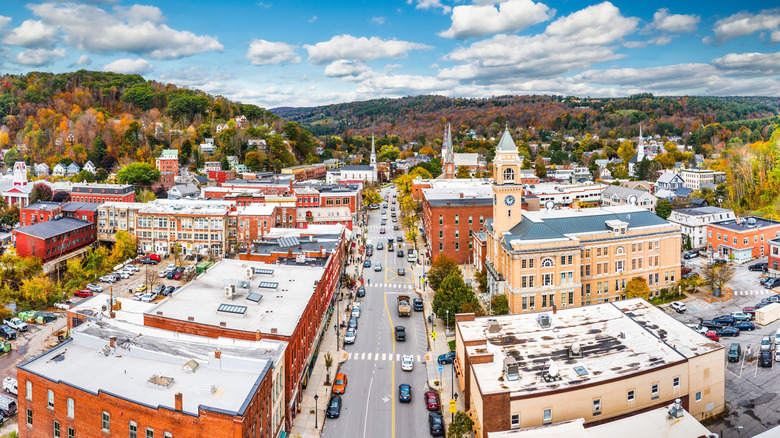 Montpelier, Vermont'ta sonbaharın havadan görünümü.