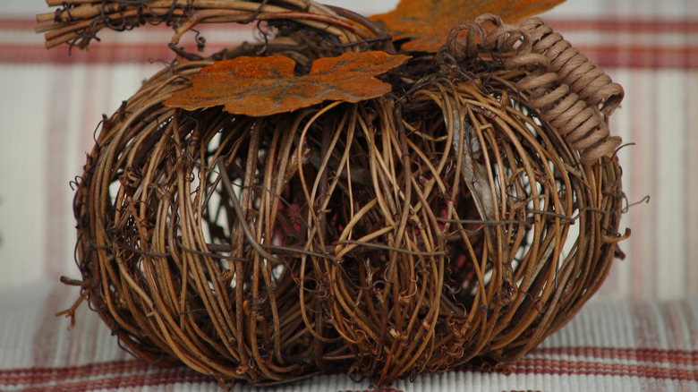 Dekoratif yaprakları olan asma balkabağının yakın plan görüntüsü