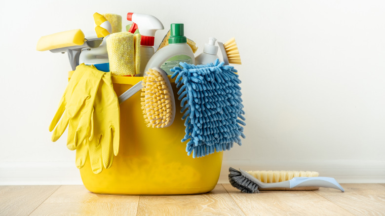 Bir kova temizlik malzemesi