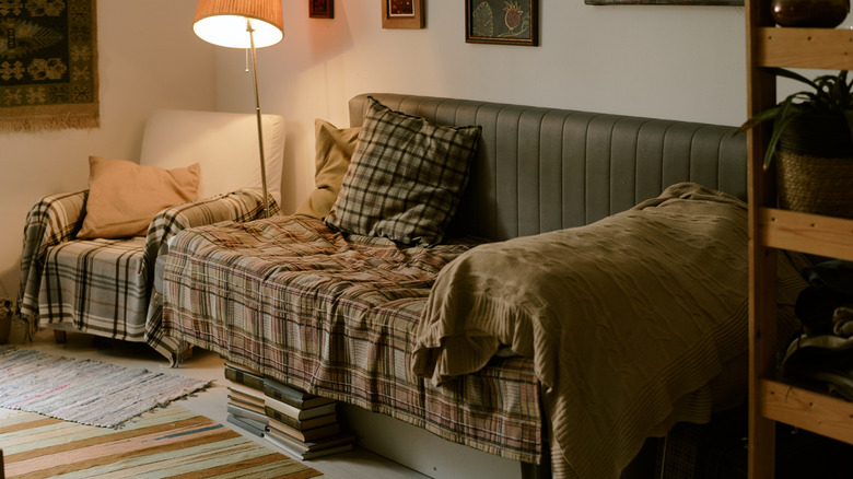 kanepede ekose battaniye yastık