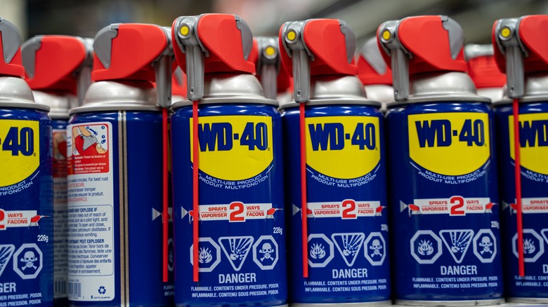 mağaza rafında WD-40 şişeleri