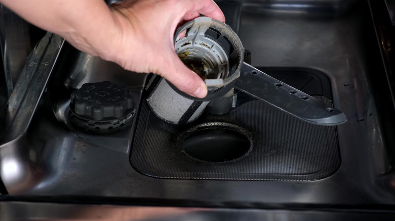 Bulaşık makinesi filtresini elle çıkarma