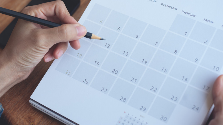 Kalem tutan bir kişi takvime yazmadan önce duraklıyor.