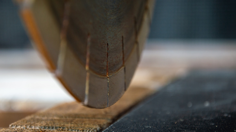 Bir tahta parçasına yakın hareket eden daire testere bıçağı