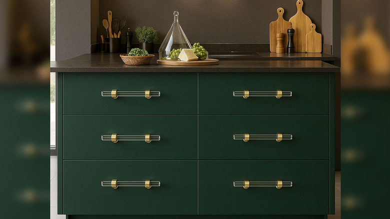 Çekme çekmeceli dolap üzerine monte edilmiş şeffaf akrilik çekme.