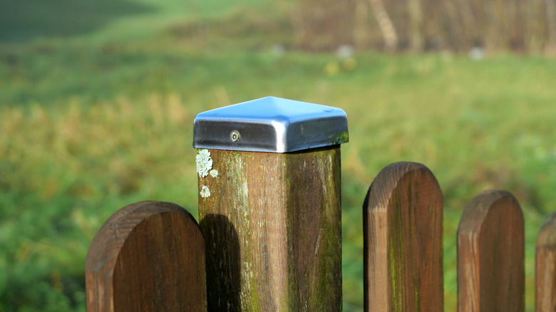 Çit üzerinde metal çit direği kapağı