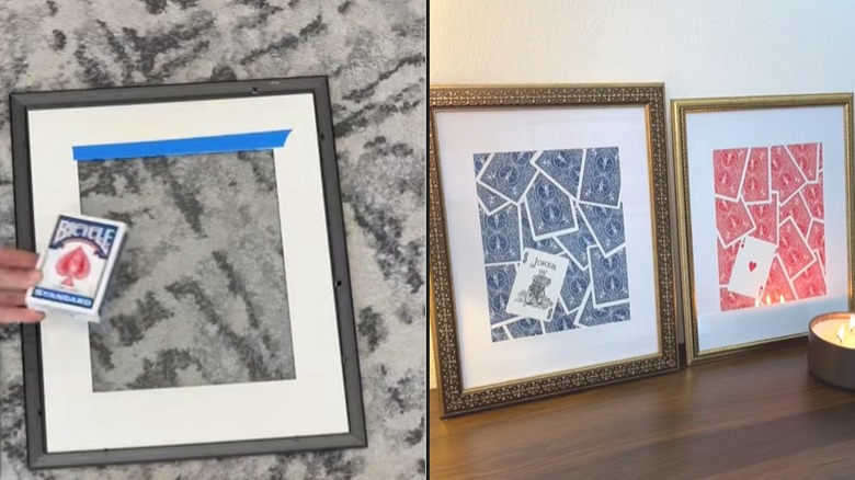 Kart destesi içeren boş çerçeve ve çerçevede kartlardan oluşan bir kolaj bulunan bitmiş ürün