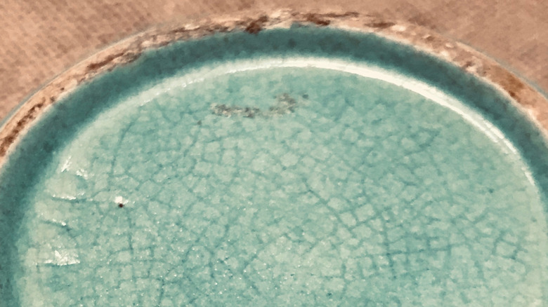 Seladon renkli çömlek parçasının sırları üzerinde çılgınlık