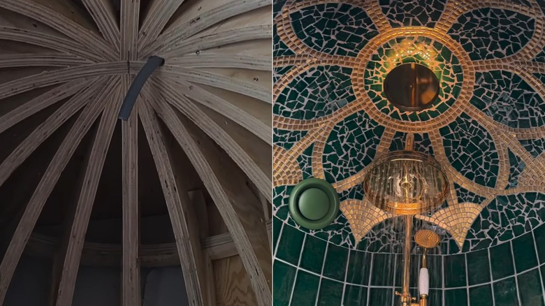 Güzel bir mozaik tasarıma sahip duş kubbesi muhafazası