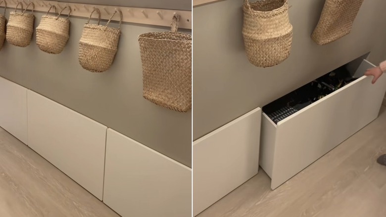 Giriş yolu için bir dizi duvar içi depolama çekmecesi