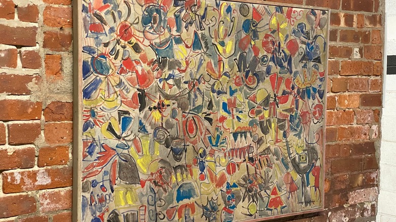 60'lardan kalma, tuğla duvarda asılı soyut orijinal sanat eseri