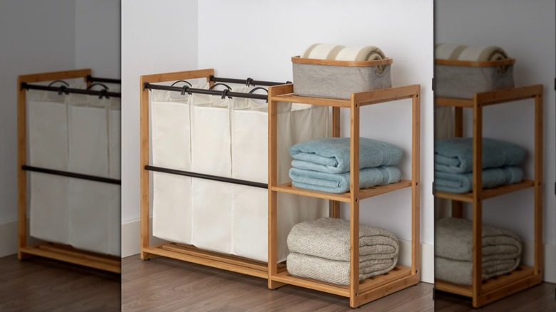 Costco'nun TRINITY Bambu Çamaşırhane İstasyonu bir banyoya kuruldu.