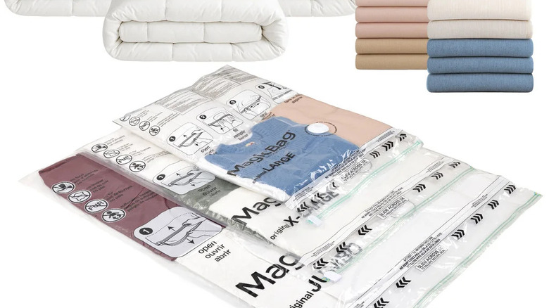 MagicBag Vakumlu Saklama Torbalarında sweatshirtler ve yorganlar küçüldü.