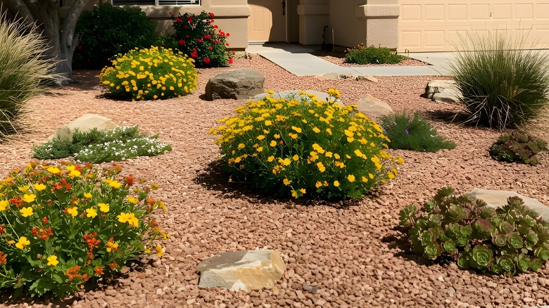 Bir bahçede ayrışmış granit