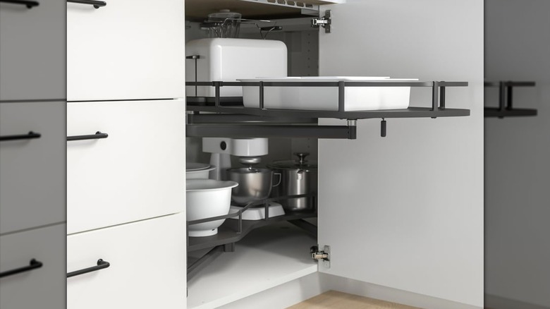 IKEA UTRUSTA köşe dolabı rafları çekmeceli