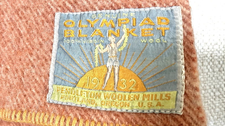 1932 Oympiad Pendleton etiketli yün battaniye