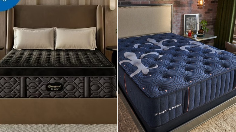 Solda Beautyrest yatağını ve sağda Stearns & Foster yatağını gösteren bölünmüş resim
