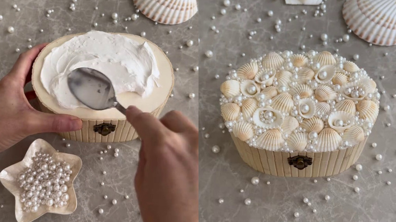 DIY deniz kabuğu kaplı mücevher kutusu