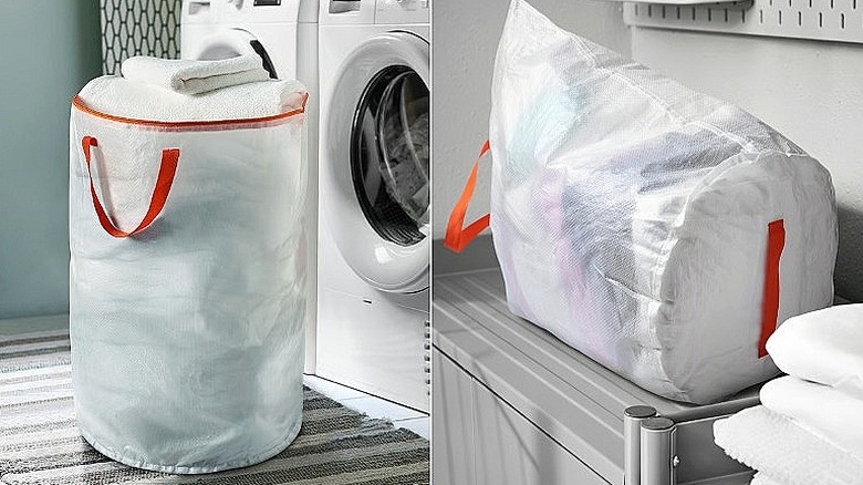 Havlularla doldurulmuş IKEA Pärkla'nın ve yan taraftaki Pärkla'nın alt tutma yerini gösteren bölünmüş görüntüsü
