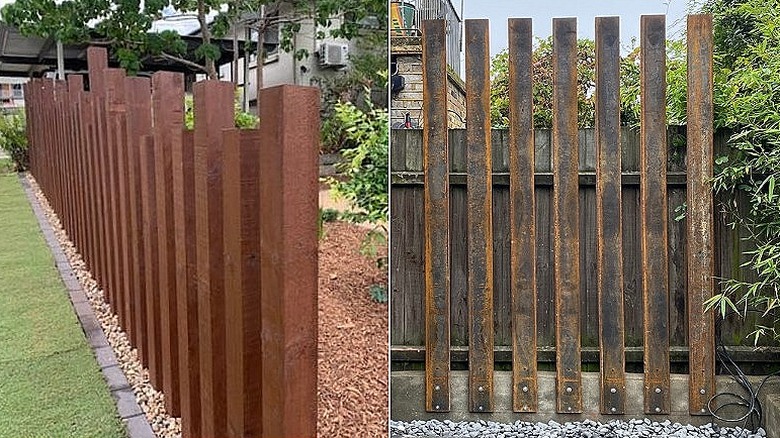 Corten çelik çitin iki örneğinin bölünmüş görüntüsü