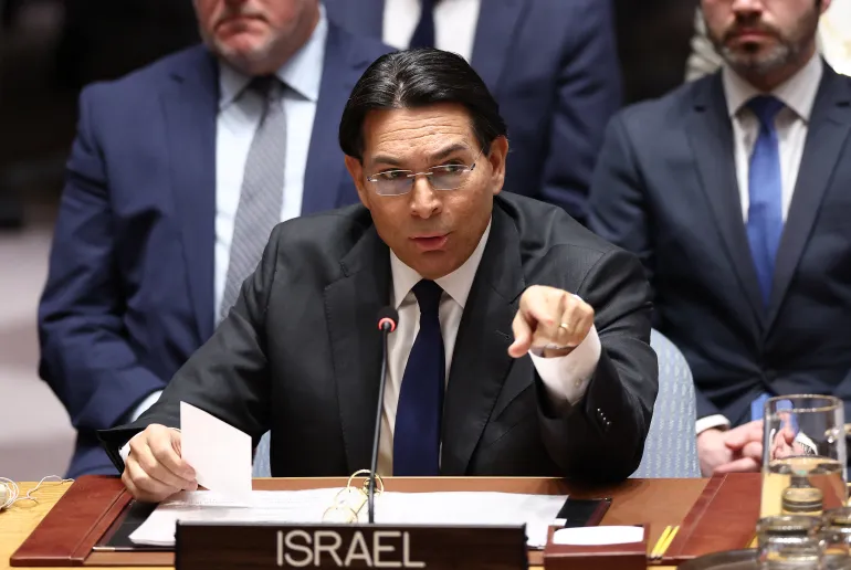 İsrail'in BM Daimi Temsilcisi Danny Danon, New York'taki BM genel merkezinde düzenlenen Birleşmiş Milletler Güvenlik Konseyi toplantısında (Dosya: AFP)