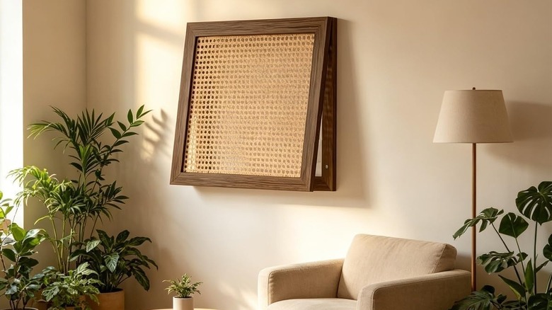 Bir elektrik panelinin üzerine monte edilmiş rattan kapak