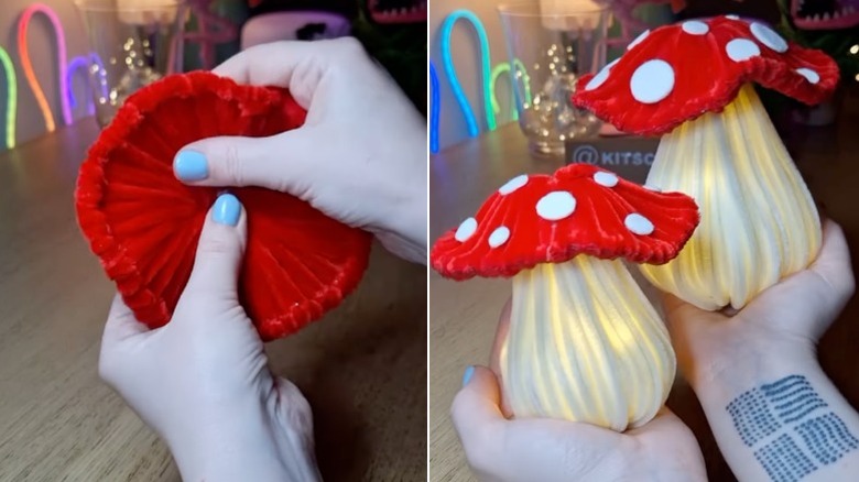Kırmızı boru temizleyicilerinden yapılmış DIY mantar üst kısmı.
