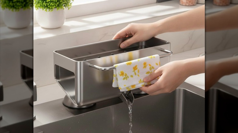 Mutfak lavabosunun yan tarafında drenajlı lavabo düzenleyici